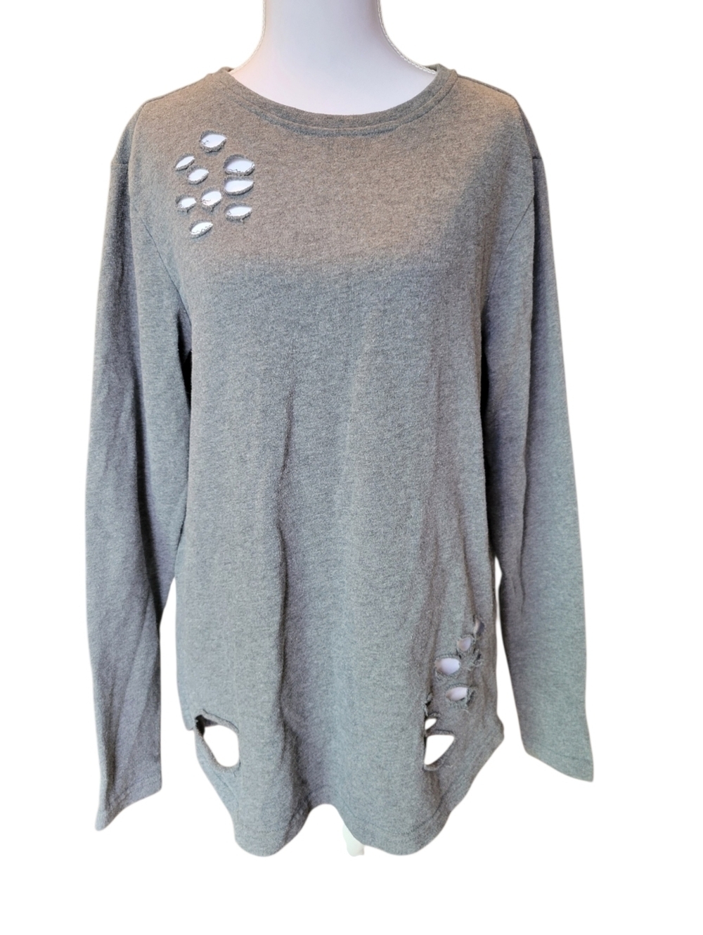 Alphalete Lifestyle Grey Distressed With Rips Holes Long Sleeve Sweater Top